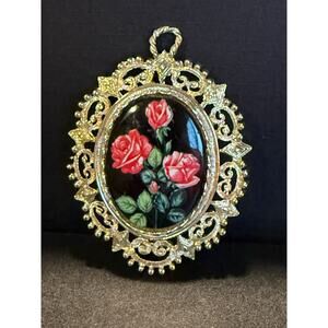 Red Roses Gold Tone Pendant